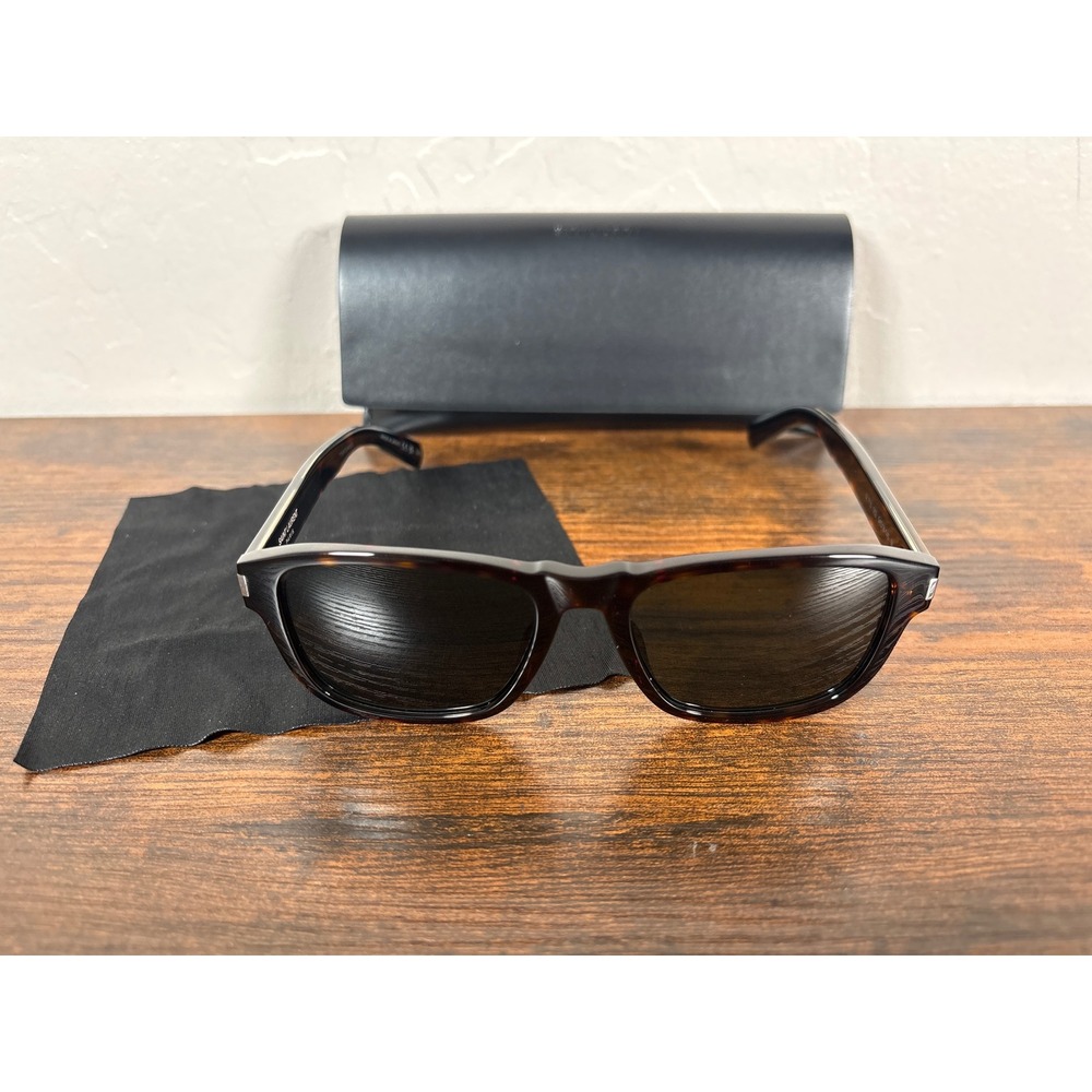 Saint Laurent SL 710 002 Havana Tortoise Grey Square Sunglasses Japan Made